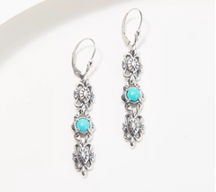 American West Sterling Sliver Turquoise and Concha Lever Backs, 2"