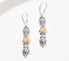 American West Sterling Sliver ORANGE SPINY and Concha Lever Backs. 2"