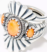 American West Sterling Silver 3-Stone Orange Spiny Shell Guard & Ring, Size 10