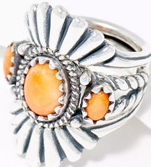 American West Sterling Silver 3-Stone Orange Spiny Shell Guard & Ring, Size 10