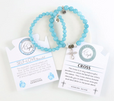T. Jazelle White Agate Beaded SS Cross Charm Bracelet & Stacker Set Small/Avg