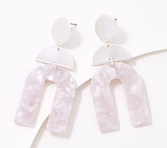 True Lovelies White Resin Deco Style Silver Tone Drop Earrings