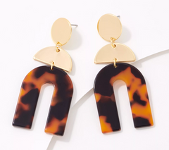 True Lovelies Tortoise Resin Deco Style Gold Tone Drop Earrings