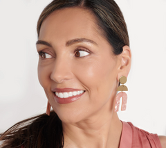 True Lovelies Blush Pink Resin Deco Style Gold Tone Drop Earrings