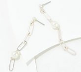 True Lovelies Silvertone Glass Pearl Linear Chain Earrings