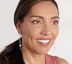 True Lovelies Silvertone Glass Pearl Linear Chain Earrings