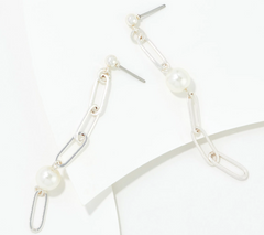 True Lovelies Silvertone Glass Pearl Linear Chain Earrings