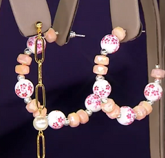 True Lovelies Floral Printed Ceramic Bead Pink/Silver Hoop Earrings