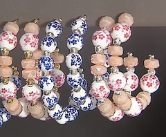 True Lovelies Floral Printed Ceramic Bead Pink/Silver Hoop Earrings