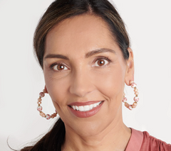 True Lovelies Floral Printed Ceramic Bead Pink/Silver Hoop Earrings