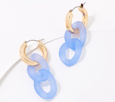 True Lovelies Blue Double Resin Link Goldtone Hoop Earrings