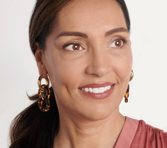 True Lovelies Tortoise Double Resin Link Goldtone Hoop Earrings