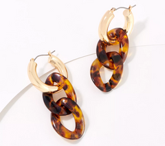 True Lovelies Tortoise Double Resin Link Goldtone Hoop Earrings