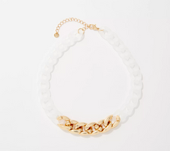 True Lovelies White Resin and Gold Cable Collar Necklace
