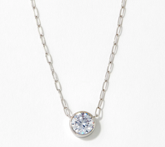 Diamonique 3.00 cttw Bezel-Set Solitaire Necklace, Sterling Silver