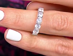 Diamonique Sterling Silver Round 5 Stone Set Band Ring Size 6