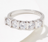 Diamonique Sterling Silver Round 5 Stone Set Band Ring Size 6