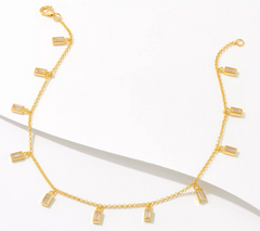 Diamonique Goldclad Sterling Silver Clear Baguette Dangle Anklet 11"