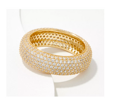 Anillo de eternidad Diamonique de plata de ley con micro pavé de circonitas cúbicas revestido en oro, talla 7