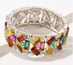 Kirks Folly Silvertone Divine Multicolor Crystal Stretch Bracelet Avg