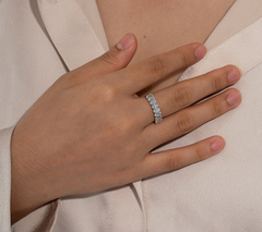 Diamonique Sterling Silver Oval-Cut Semi-Eternity Band Ring Size 6