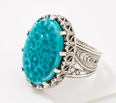 Artisan Crafted Sterling Silver Turquoise Painted Porcelain Ring Size 8