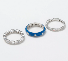 Diamonique Set/ 3 Affirmation Stackable platimum clad SS Rings Size 6