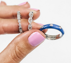 Diamonique Set/ 3 Affirmation Stackable platimum clad SS Rings Size 6