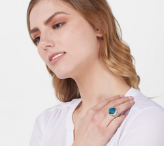 JAI Sterling Silver Sugarloaf Blue Apatite Gemstone Ring Size 9