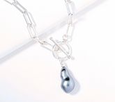 Joan Rivers Paperclip Chain Toggle Silvertone Necklace with Simulated Pearl Drop