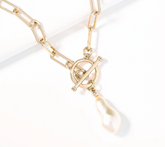 Joan Rivers Paperclip Chain Toggle Goldrtone Necklace with Simulated Pearl Drop