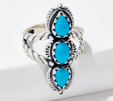 American West Sterling Silver 3 Stone Blue Turquoise Ring, Size 7