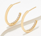 Diamonique Gold-Clad Sterling Silver Inside-Out Pave Stone Hoop 0.78" Earrings