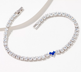 Diamonique Sterling Silver Sapphire Heart Station Tennis Bracelet, Avg 7-1/4"