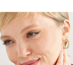 Diamonique x Lisa Freede Goldtone CZ Pave Curb Link Hoop Earrings