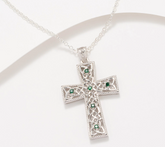 Fado Sterling Silver Green Cubic Zirconia Trinity Cross Pendant Necklace, 24"