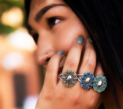 American West Sterling Silver Gemstone Custer Rope Ring Size 8