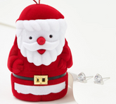 Diamonique Sterling Silver Round 3-Prong Stud Earrings with Santa Box