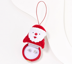 Diamonique Sterling Silver Round 3-Prong Stud Earrings with Santa Box
