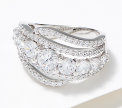 Diamonique Sterling Silver Round Cascading Band Ring Size 8