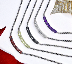 JAI Sterling Silver Pave Station Box Chain Garnet Necklace