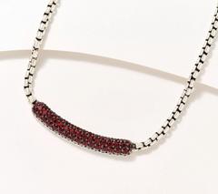 JAI Sterling Silver Pave Station Box Chain Garnet Necklace