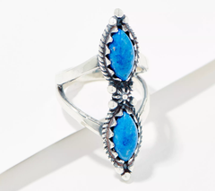 American West Sterling Silver Denim Lapis Mother of Pearl Split Shank Ring Size 7