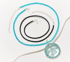 Kirks Folly Sweetheart Venus Aqua Moon Bead & Cord Silver Tone Necklace Set