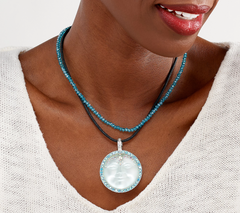 Kirks Folly Sweetheart Venus Aqua Moon Bead & Cord Silver Tone Necklace Set