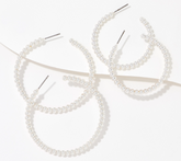 Joan Rivers Silvertone Set of 2 Beaded Wire Hoop Earrings