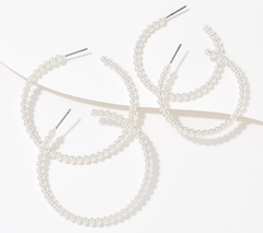 Joan Rivers Silvertone Set of 2 Beaded Wire Hoop Earrings