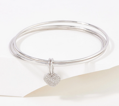 Affinity Diamonds Sterling Silver Bangle with Pave Heart Avg