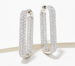Diamonique Rhodium Plated SS Oval 1.25" Inside-Out Pave Hoop Earrings