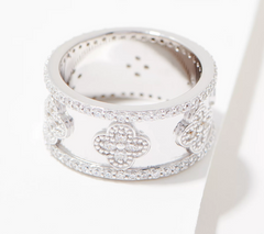 Diamonique Sterling Silver Clover Band Ring, Size 8